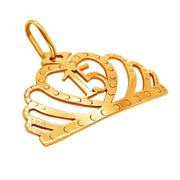 14k Pure Solid Yellow Gold Crown Pretty Heart Quinceanera Delicate Charm Pendant
