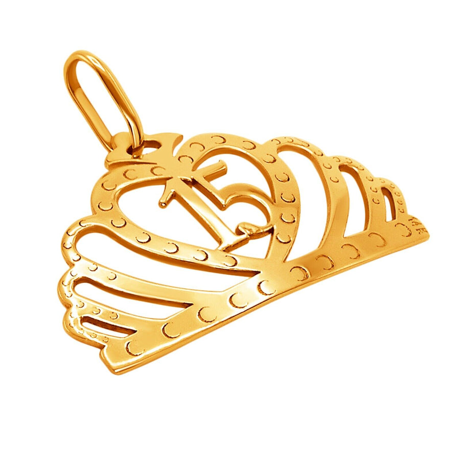 14k Pure Solid Yellow Gold Crown Pretty Heart Quinceanera Delicate Charm Pendant