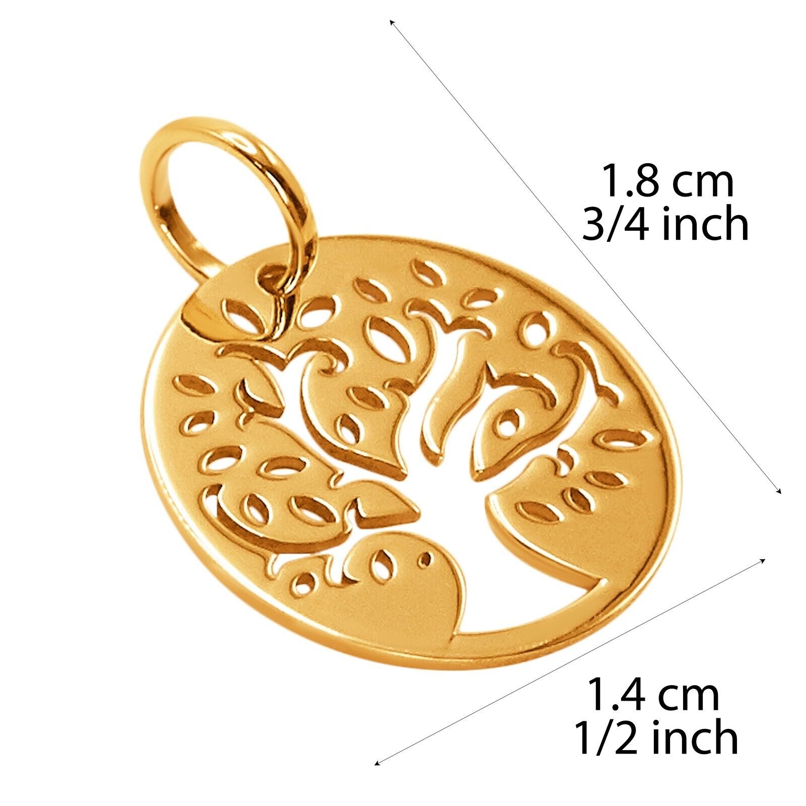 10k Pure Solid Yellow Gold Tree of Life Round Laser Cut Delicate Charm Pendant