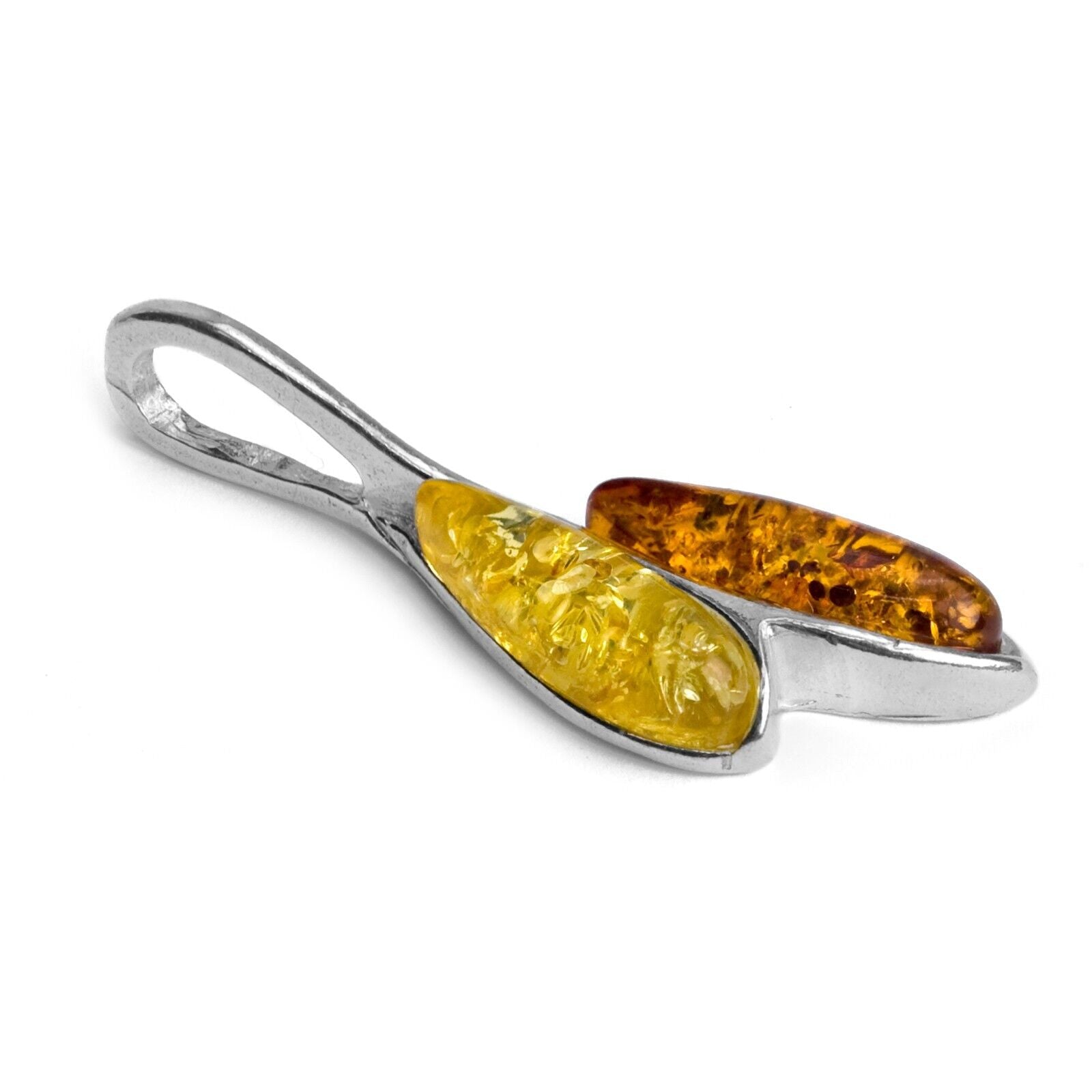925 Solid Sterling Silver Multicolor Baltic Amber Beautiful Drop Slider Pendant