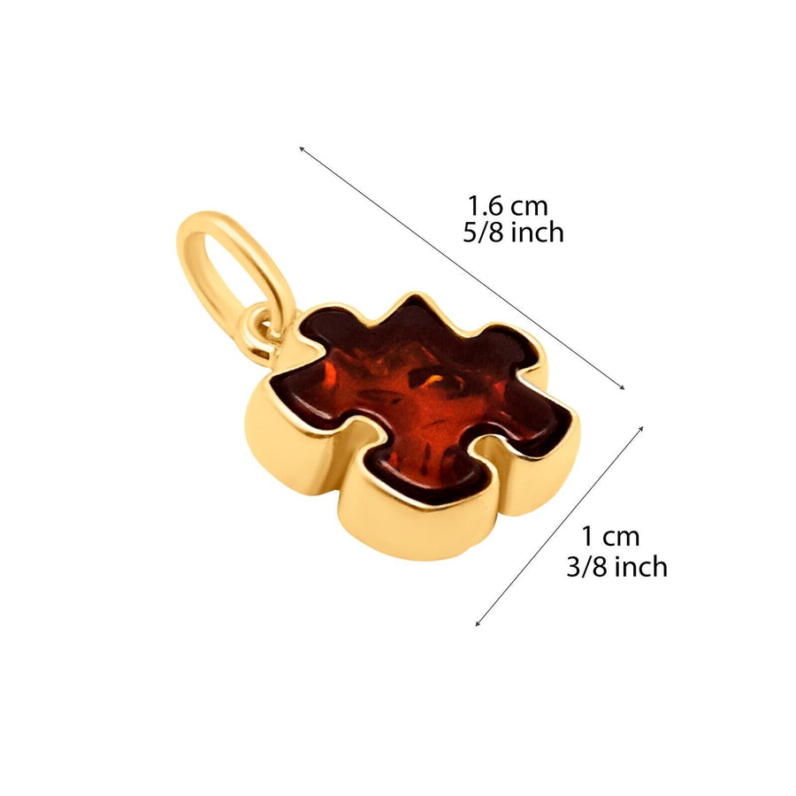 14k Pure Solid Yellow Gold Honey Baltic Amber Small Puzzle Nice Charm Pendant