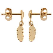 14k Solid Pure Yellow Gold Small Cute Delicate Feather Designer Dangle Earrings