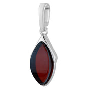 925 Solid Pure Sterling Silver Dark Red Baltic Amber Designer Marquise Pendant