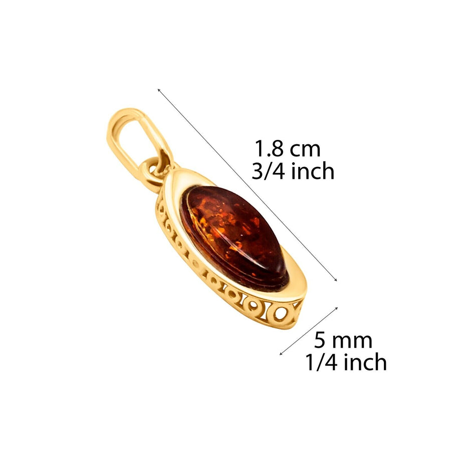 14k Pure Solid Yellow Gold Honey Baltic Amber Small Oval Nice Charm Pendant