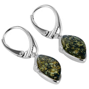 925 Solid Pure Sterling Silver Green Baltic Amber Marquise Leverback Earrings
