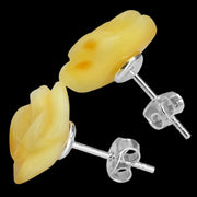 925 Solid Sterling Silver Butterscotch Baltic Amber Designer Rose Stud Earrings