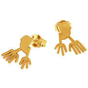 14k Solid Yellow Fine Gold Nazca Line Hands World Wonder Geoglyph Stud Earrings
