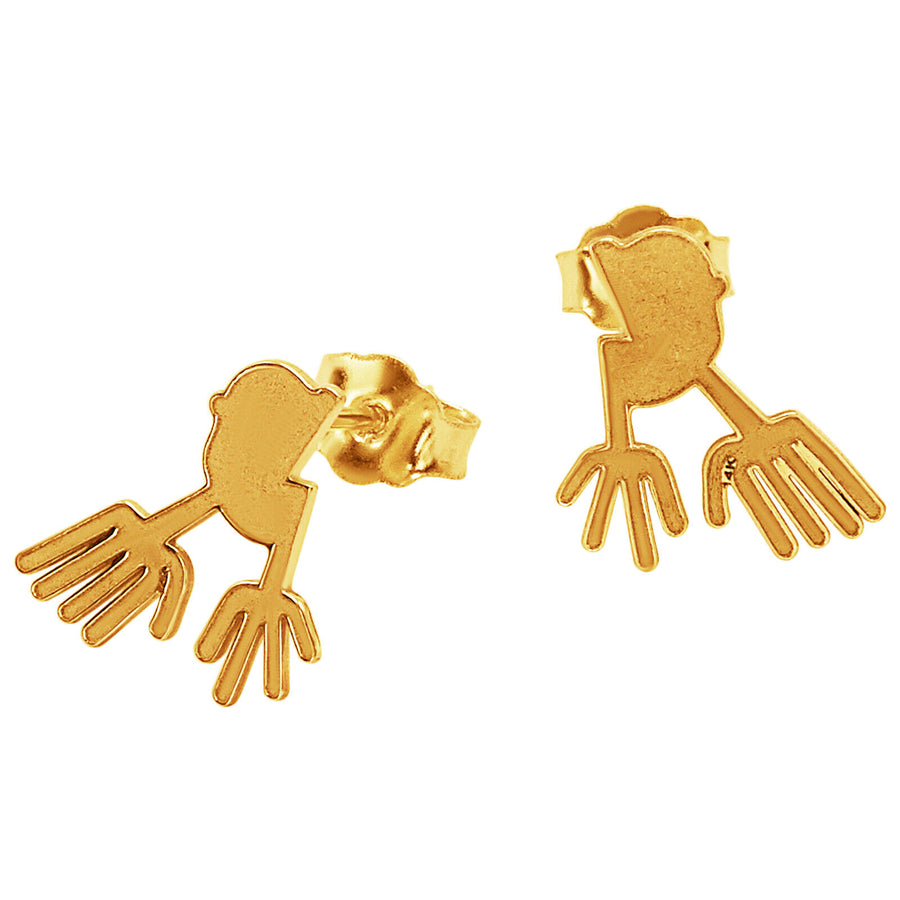 14k Solid Yellow Fine Gold Nazca Line Hands World Wonder Geoglyph Stud Earrings