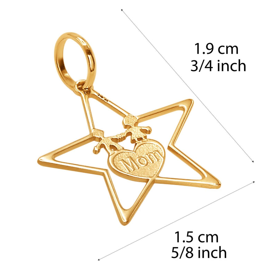 14k Solid Yellow Gold Star Son Daughter Mom Family Heart Adorable Small Charm