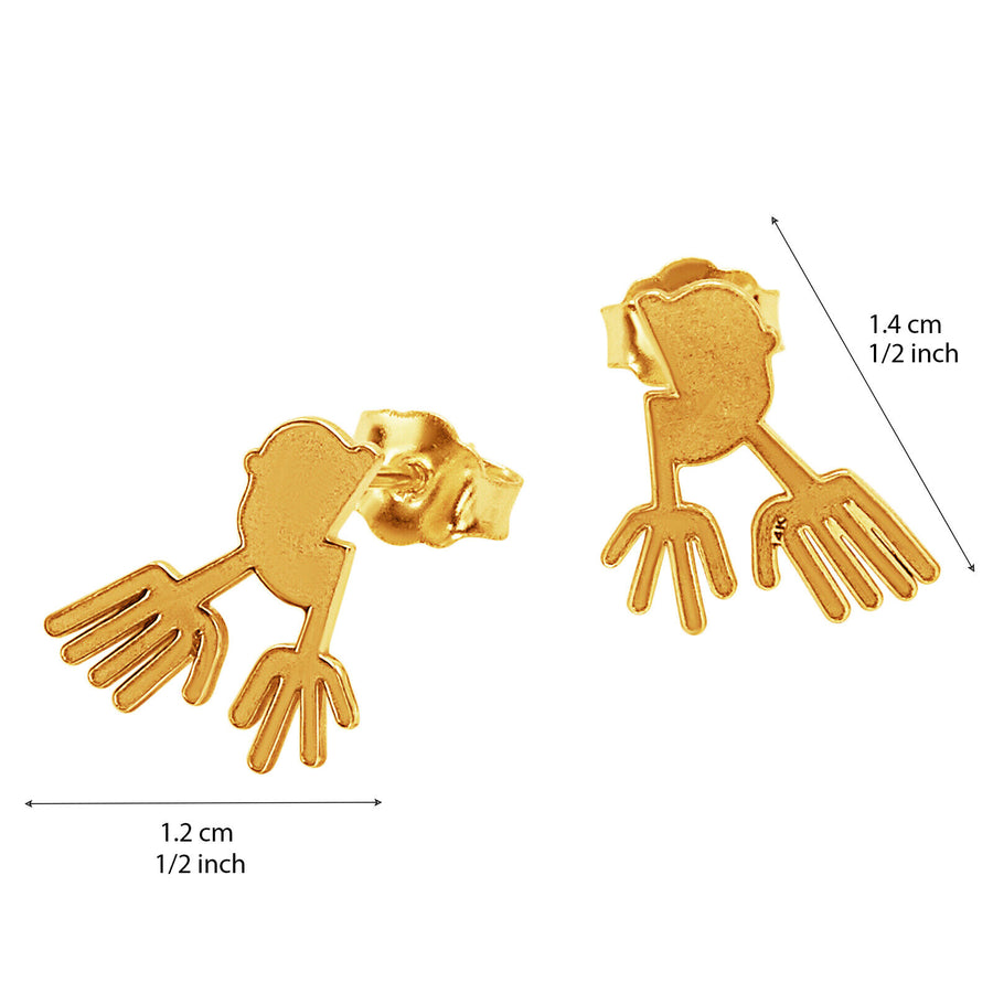 14k Solid Yellow Fine Gold Nazca Line Hands World Wonder Geoglyph Stud Earrings