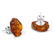 925 Solid Pure Sterling Silver Honey Baltic Amber Designer Rose Stud Earrings