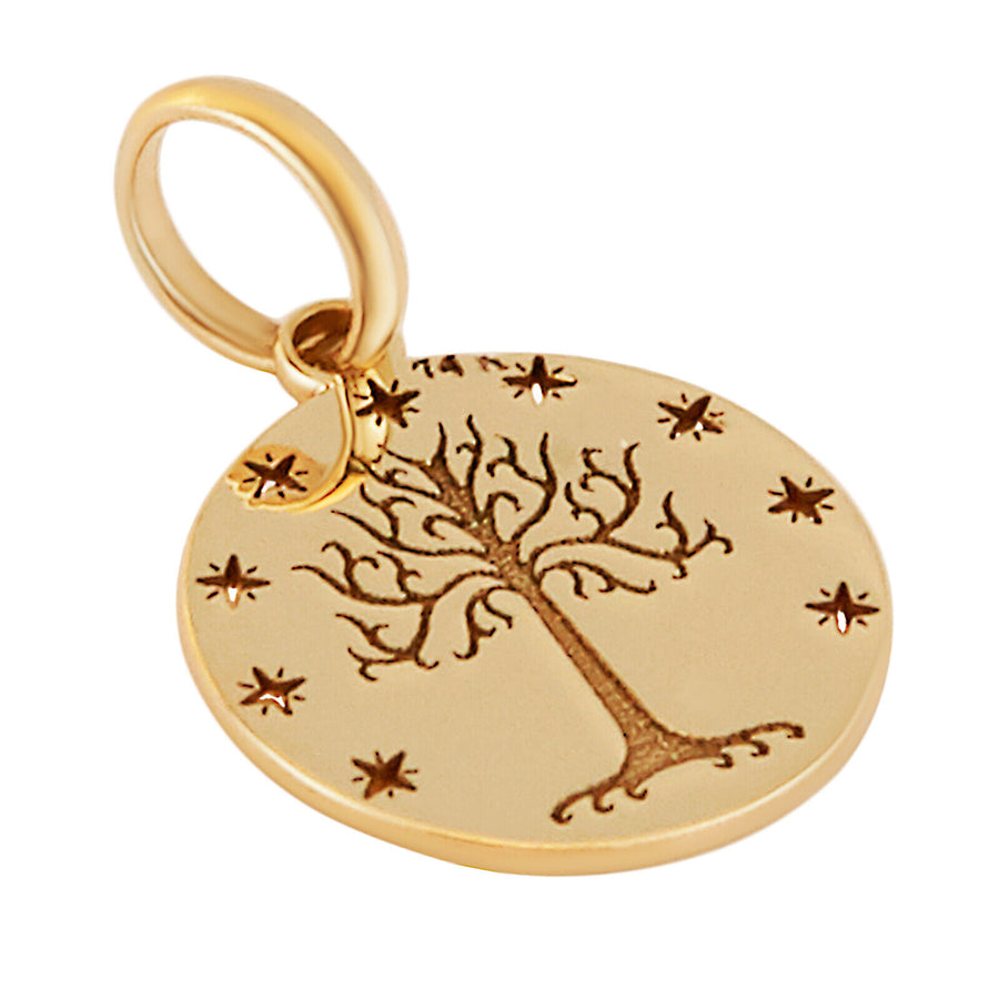10k Pure Solid Yellow Gold Tree of Life Stars Round Delicate Small Charm Pendant