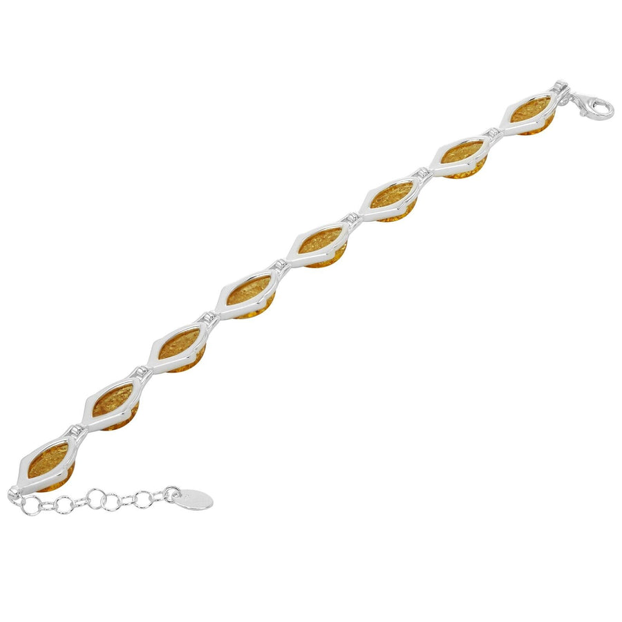 925 Sterling Silver Lemon Baltic Amber Marquise Adjustable Bracelet 8 Inches