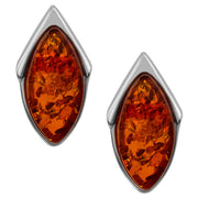 925 Solid Pure Sterling Silver Honey Baltic Amber Marquise Stud Pretty Earrings