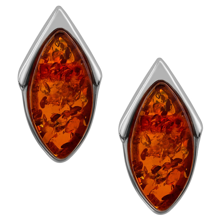 925 Solid Pure Sterling Silver Honey Baltic Amber Marquise Stud Pretty Earrings