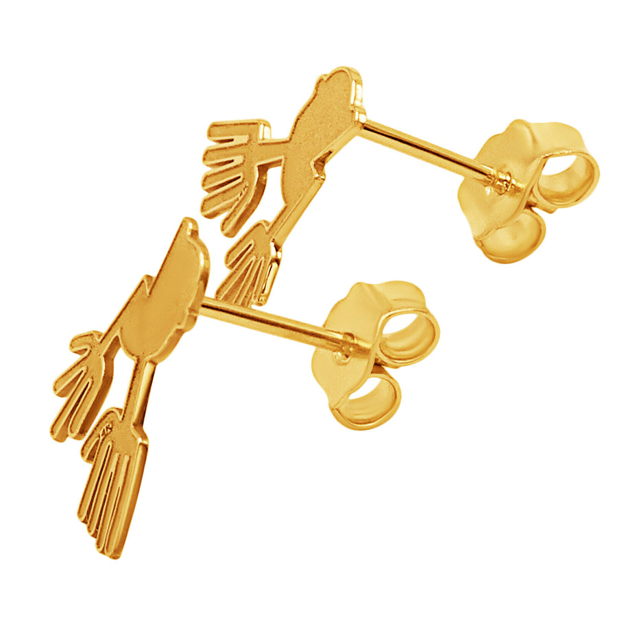 14k Solid Yellow Fine Gold Nazca Line Hands World Wonder Geoglyph Stud Earrings