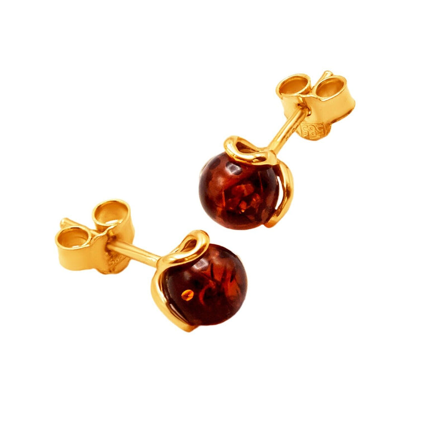 14k Pure Solid Yellow Gold Honey Baltic Amber Flower Designer Small Stud Earring