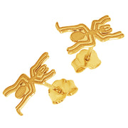 14k Solid Yellow Fine Gold Nazca Line Spider World Wonder Geoglyph Stud Earrings