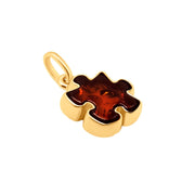 14k Pure Solid Yellow Gold Honey Baltic Amber Small Puzzle Nice Charm Pendant