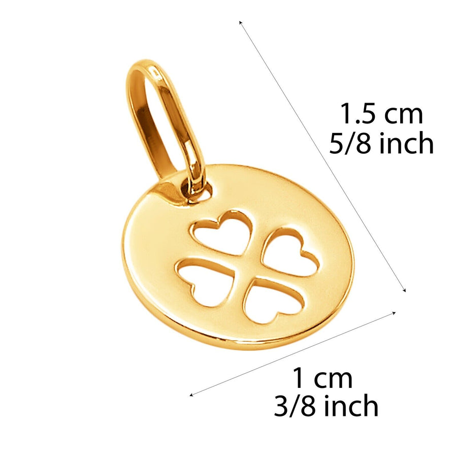 14k Pure Solid Yellow Gold Round Clover Lucky Small Delicate Nice Charm Pendant
