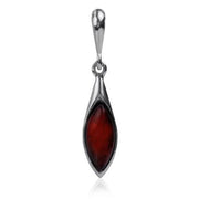 925 Solid Sterling Silver Baltic Cherry Amber Marquise Beautiful Drop Pendant