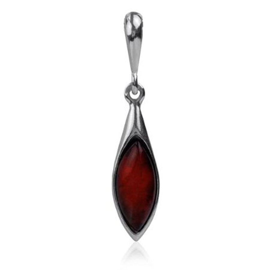 925 Solid Sterling Silver Baltic Cherry Amber Marquise Beautiful Drop Pendant