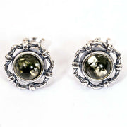 925 Solid Sterling Silver Green Baltic Amber Round Classic Pretty Stud Earrings