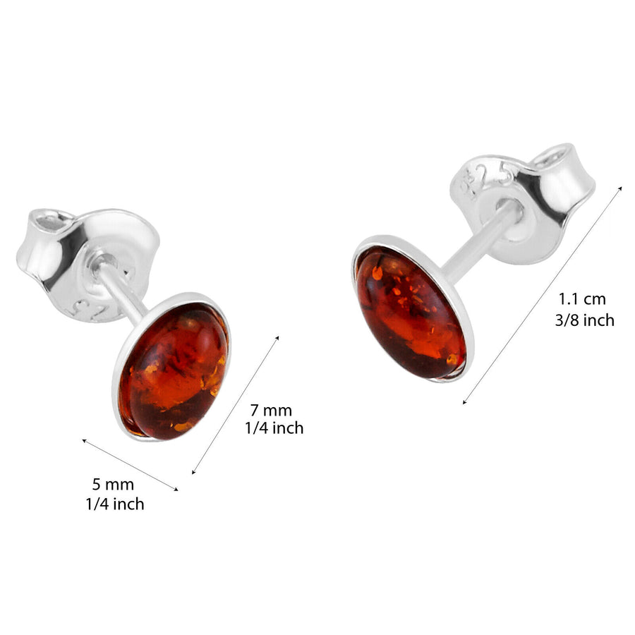 925 Solid Pure Sterling Silver Honey Real Baltic Amber Oval Small Stud Earrings