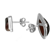 925 Solid Sterling Silver Dark Red Baltic Amber Marquise Stud Pretty Earrings