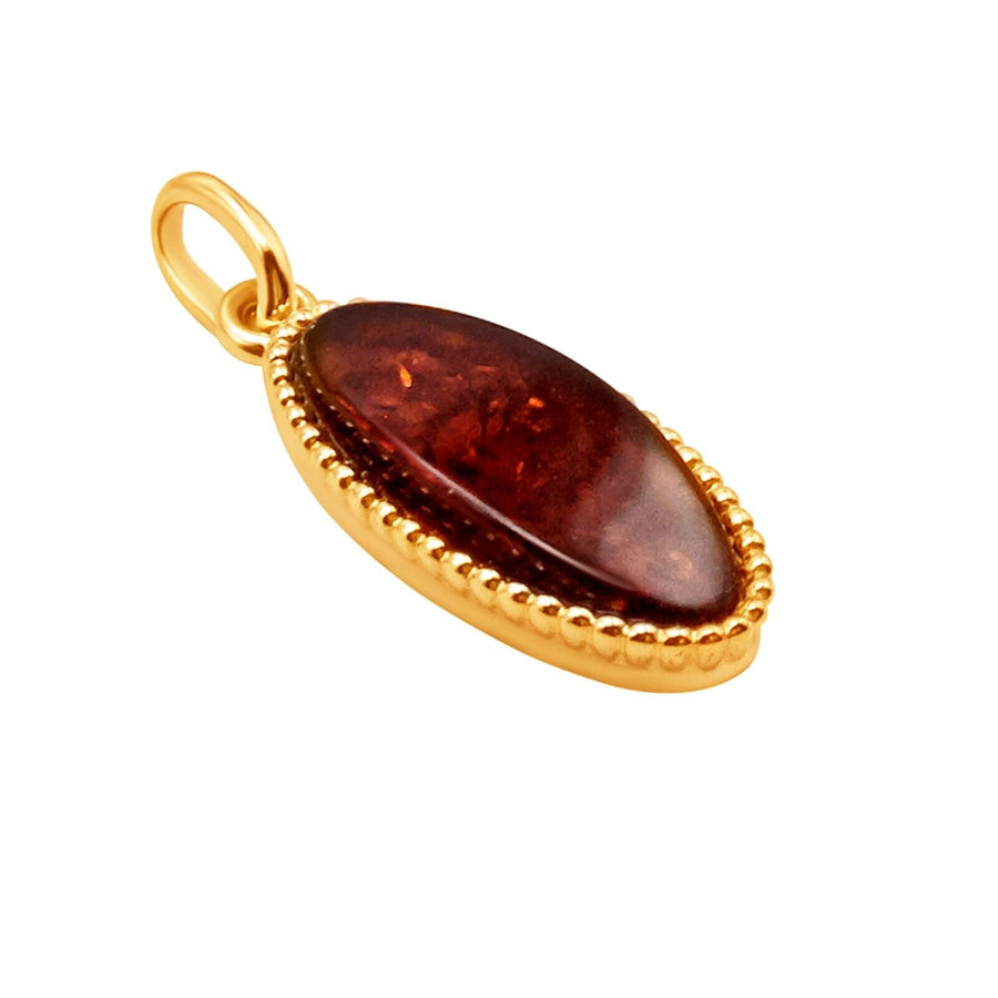 14k Pure Solid Yellow Gold Honey Baltic Amber Delicate Oval Filigree Pendant