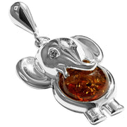 925 Solid Pure Sterling Silver Honey Baltic Amber Beautiful Elephant Pendant