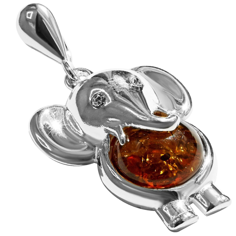 925 Solid Pure Sterling Silver Honey Baltic Amber Beautiful Elephant Pendant