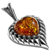925 Solid Pure Sterling Silver Honey Baltic Amber Modern Beautiful Heart Pendant