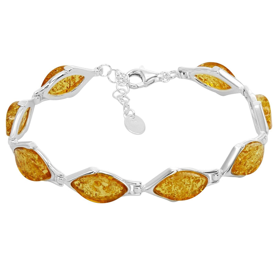 925 Sterling Silver Lemon Baltic Amber Marquise Adjustable Bracelet 8 Inches