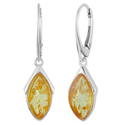 925 Solid Pure Sterling Silver Lemon Baltic Amber Marquise Leverback Earrings