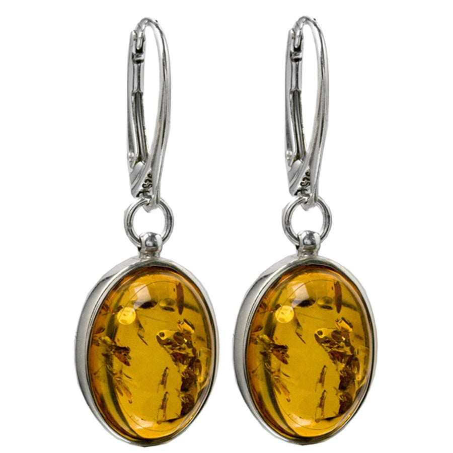 925 Solid Sterling Silver Honey Baltic Amber Beautiful Oval Leverback Earrings