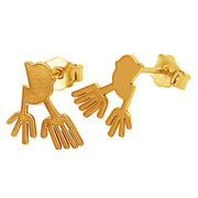 14k Solid Yellow Fine Gold Nazca Line Hands World Wonder Geoglyph Stud Earrings