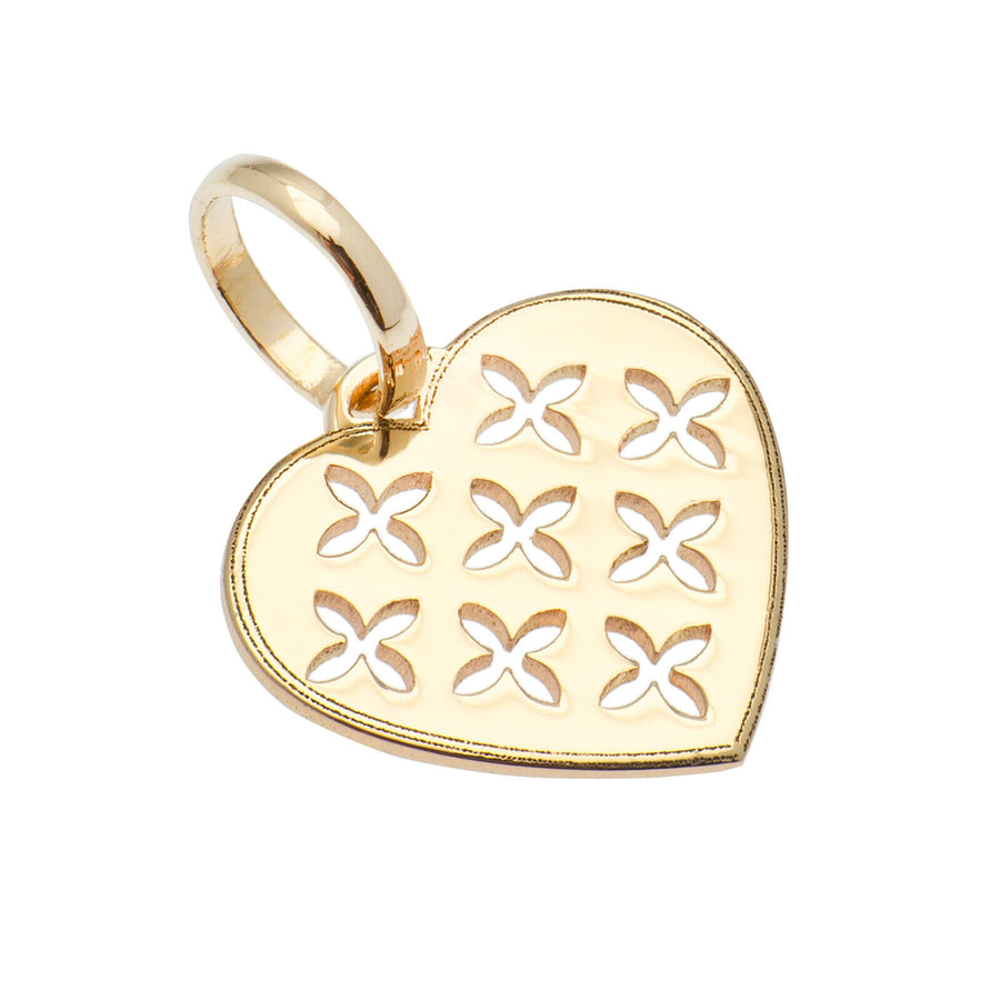 14k Solid Yellow Gold Heart Crosses Laser Cut Delicate Small Nice Charm Pendant