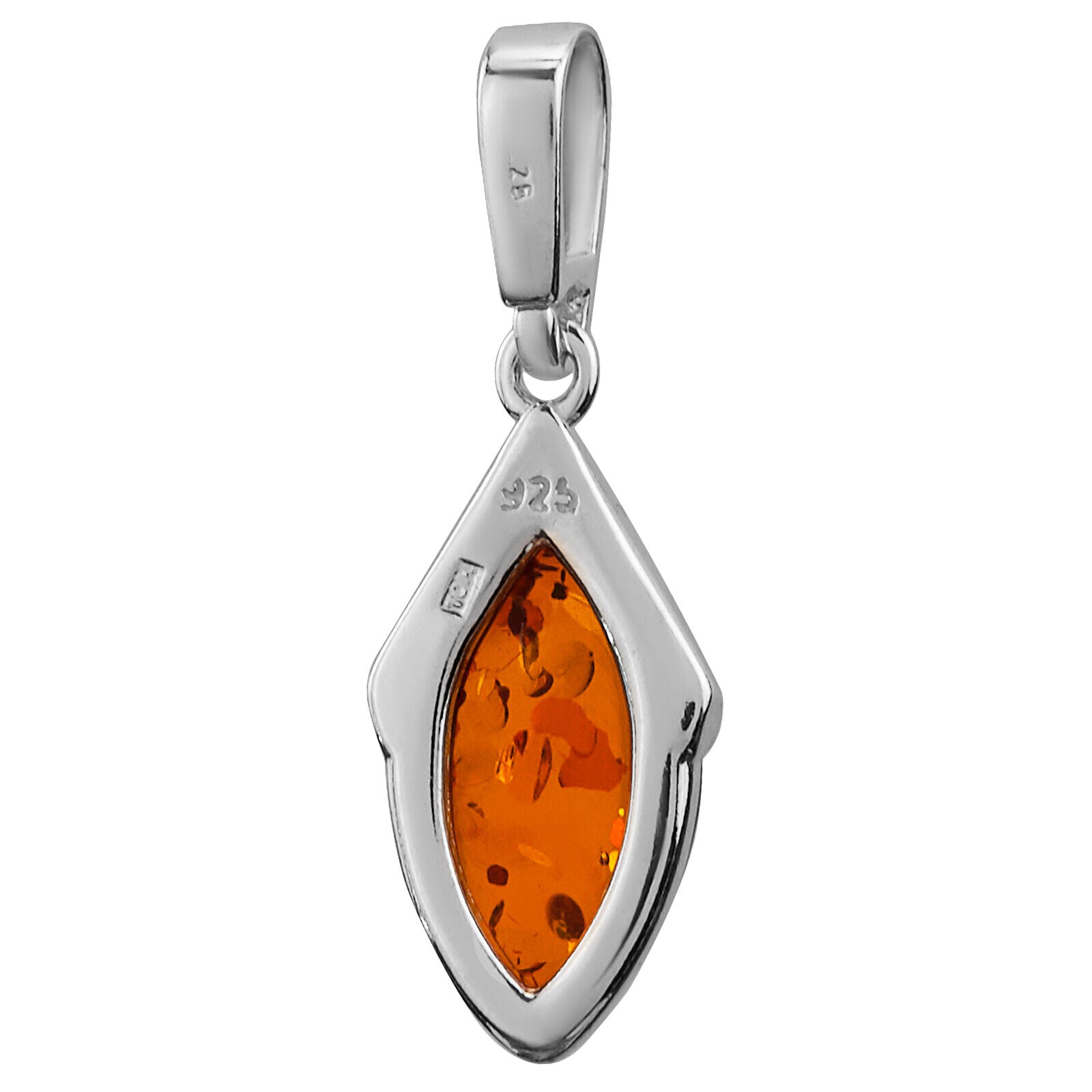 925 Solid Pure Sterling Silver Honey Baltic Amber Designer Marquise Nice Pendant