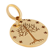 14k Pure Solid Yellow Gold Tree of Life Stars Round Delicate Small Charm Pendant