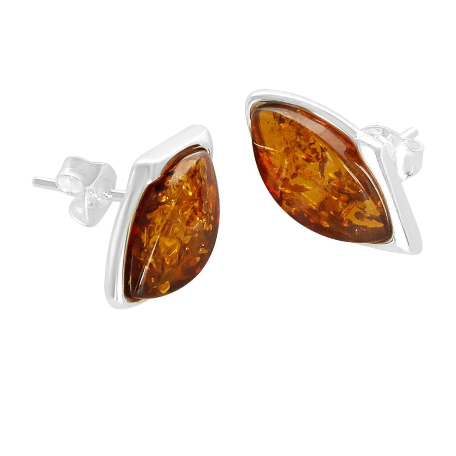 925 Solid Pure Sterling Silver Honey Baltic Amber Marquise Stud Pretty Earrings