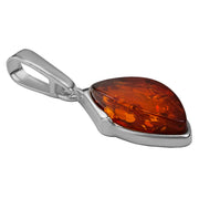 925 Solid Pure Sterling Silver Honey Baltic Amber Designer Marquise Nice Pendant