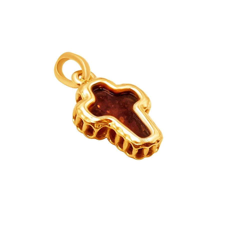 14k Pure Solid Yellow Gold Honey Baltic Amber Small Designer Cross Charm Pendant