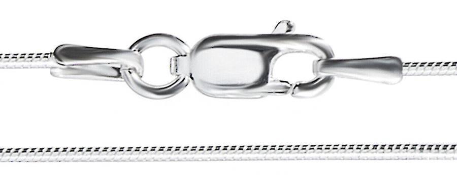925 Solid Sterling Silver Round Snake Chain 1.2 mm Rectangular Lobster Clasp