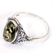 925 Solid Pure Sterling Silver Green Baltic Amber Oval Beautiful Designer Ring