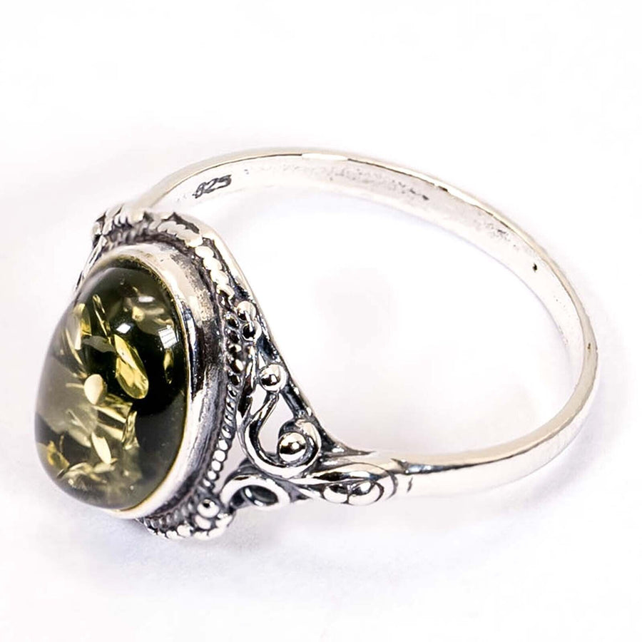 925 Solid Pure Sterling Silver Green Baltic Amber Oval Beautiful Designer Ring