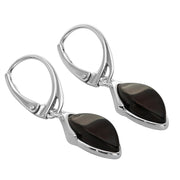 925 Solid Pure Sterling Silver Dark Red Baltic Amber Marquise Leverback Earrings