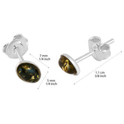 925 Solid Pure Sterling Silver Green Real Baltic Amber Oval Small Stud Earrings
