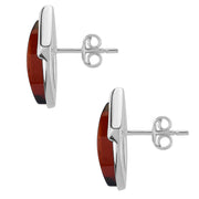 925 Solid Sterling Silver Dark Red Baltic Amber Marquise Stud Pretty Earrings
