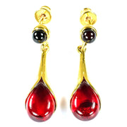 925 Solid Gold Plated Sterling Silver Red Amber Designer Pretty Drop Earrings